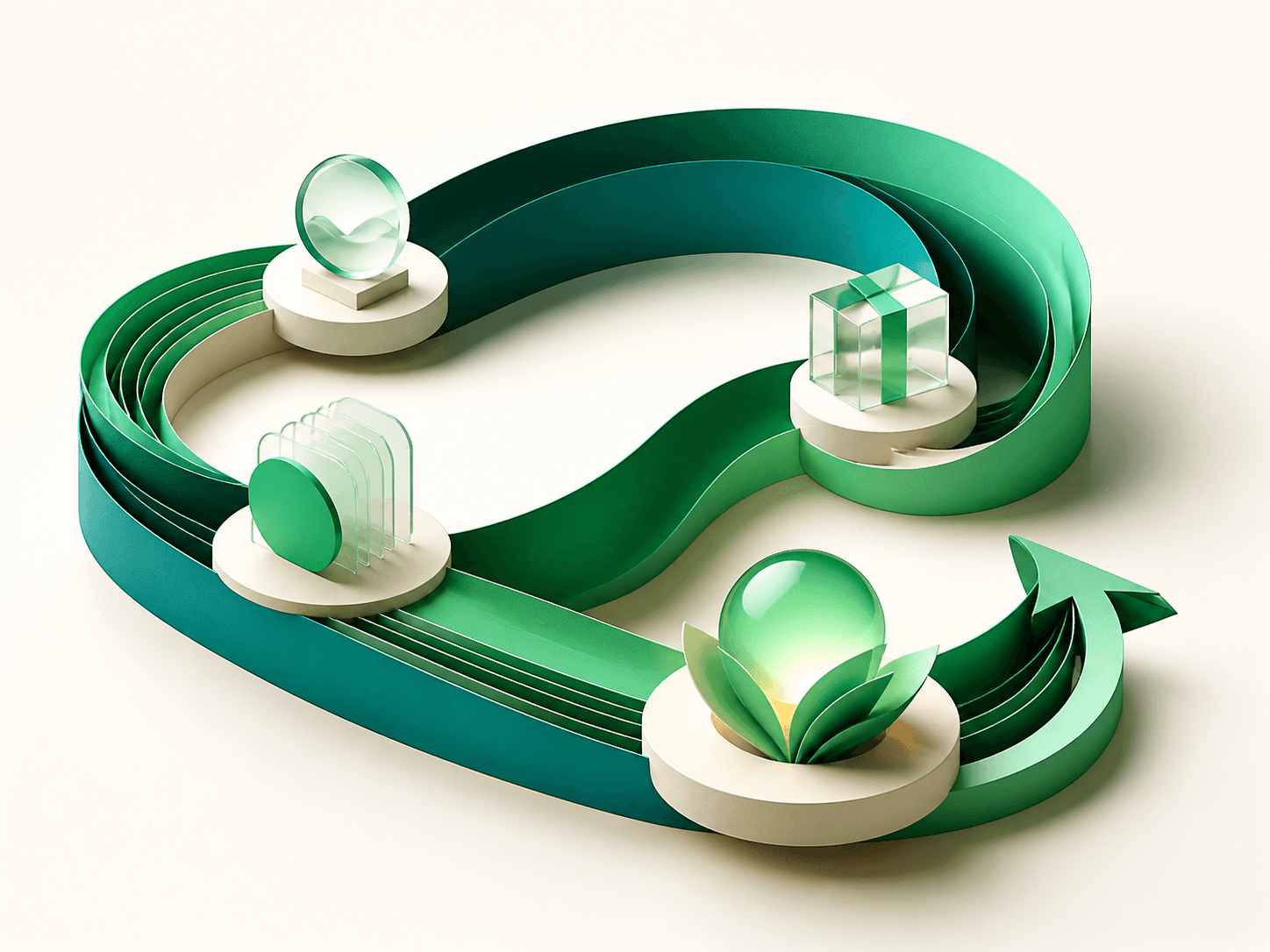 Layered emerald ribbons forming a continuous customer lifecycle loop