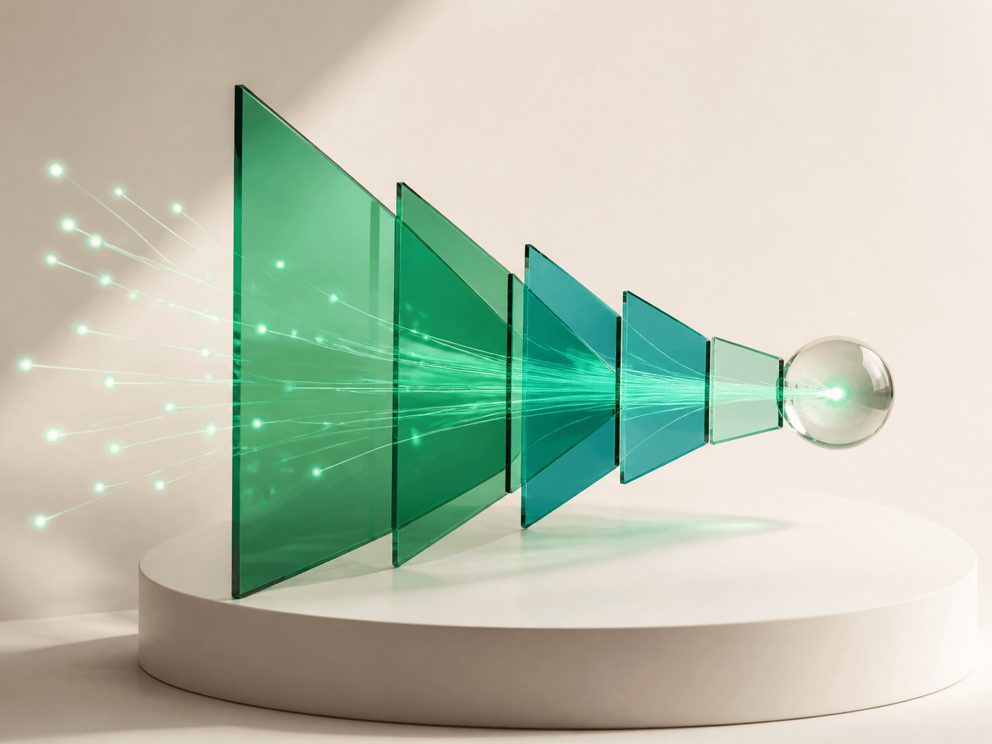 Emerald glass planes forming a focused conversion funnel